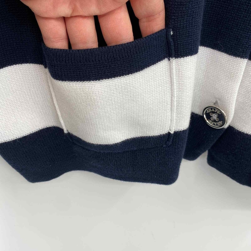 Chaps Cardigan Sweater Petite Medium White Blue Nautical Pockets Button Front - Picture 6 of 8